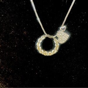 New, Elegant Sterling Silver Circle and Heart Pendants Necklace